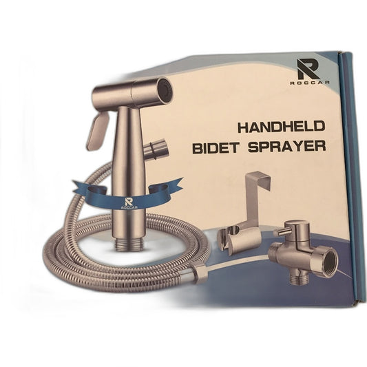 Roccar Handheld Bidet Brushed Silver Handheld Toilet Sprayer Kit with Hose NEW