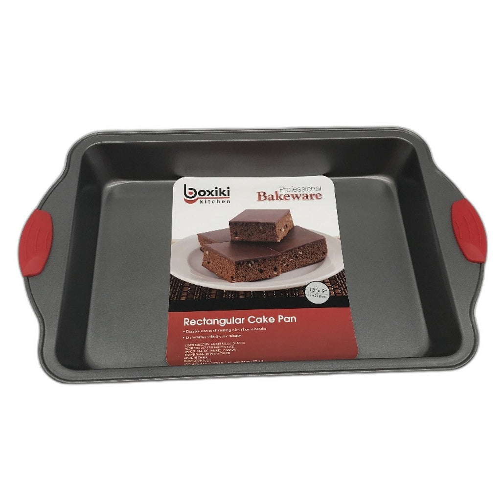 Boxiki 2 Pce Silver Cake Pans 20x20cm & 33x23cm Non Stick Steel Silicone Grips