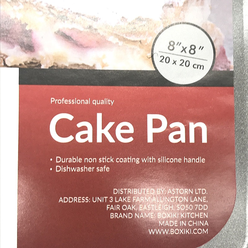 Boxiki 2 Pce Silver Cake Pans 20x20cm & 33x23cm Non Stick Steel Silicone Grips