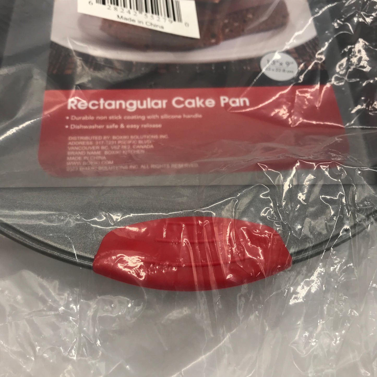 Boxiki Silver Cake Pan 33x23cm Non Stick Steel with Red Silicone Grips