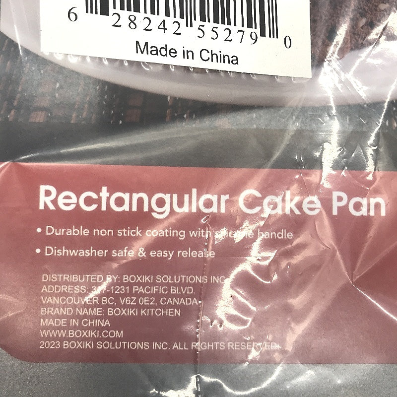 Boxiki Silver Cake Pan 33x23cm Non Stick Steel with Red Silicone Grips