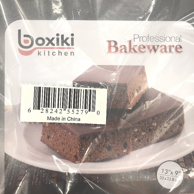 Boxiki Silver Cake Pan 33x23cm Non Stick Steel with Red Silicone Grips