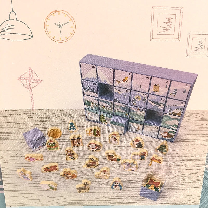 LittleTown Timeless Toys 24 Pce Wooden Advent Calendar Christmas Toy Characters Multicoloured - Durable & Lightweight littleTOWN