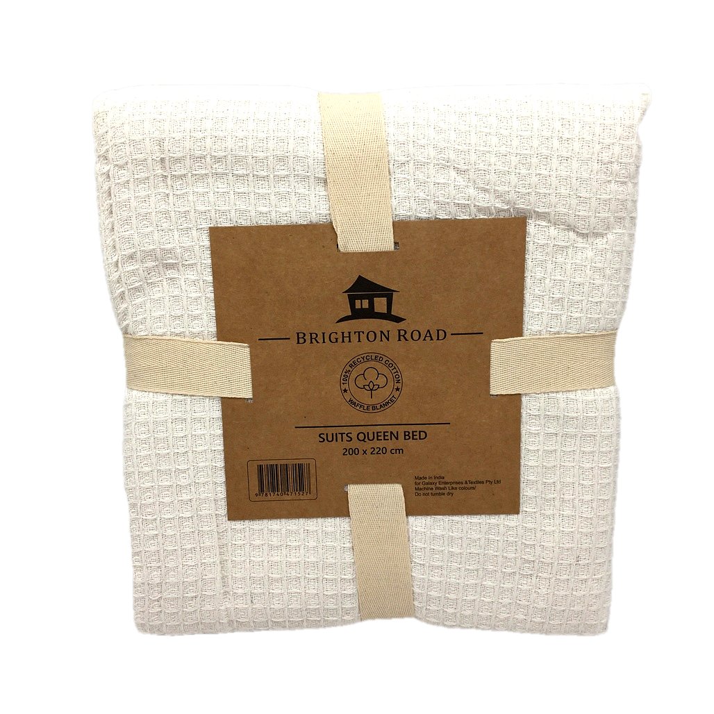 Brighton Road Recycled Cotton White Knitted Waffle Queen Sized Blanket NEW