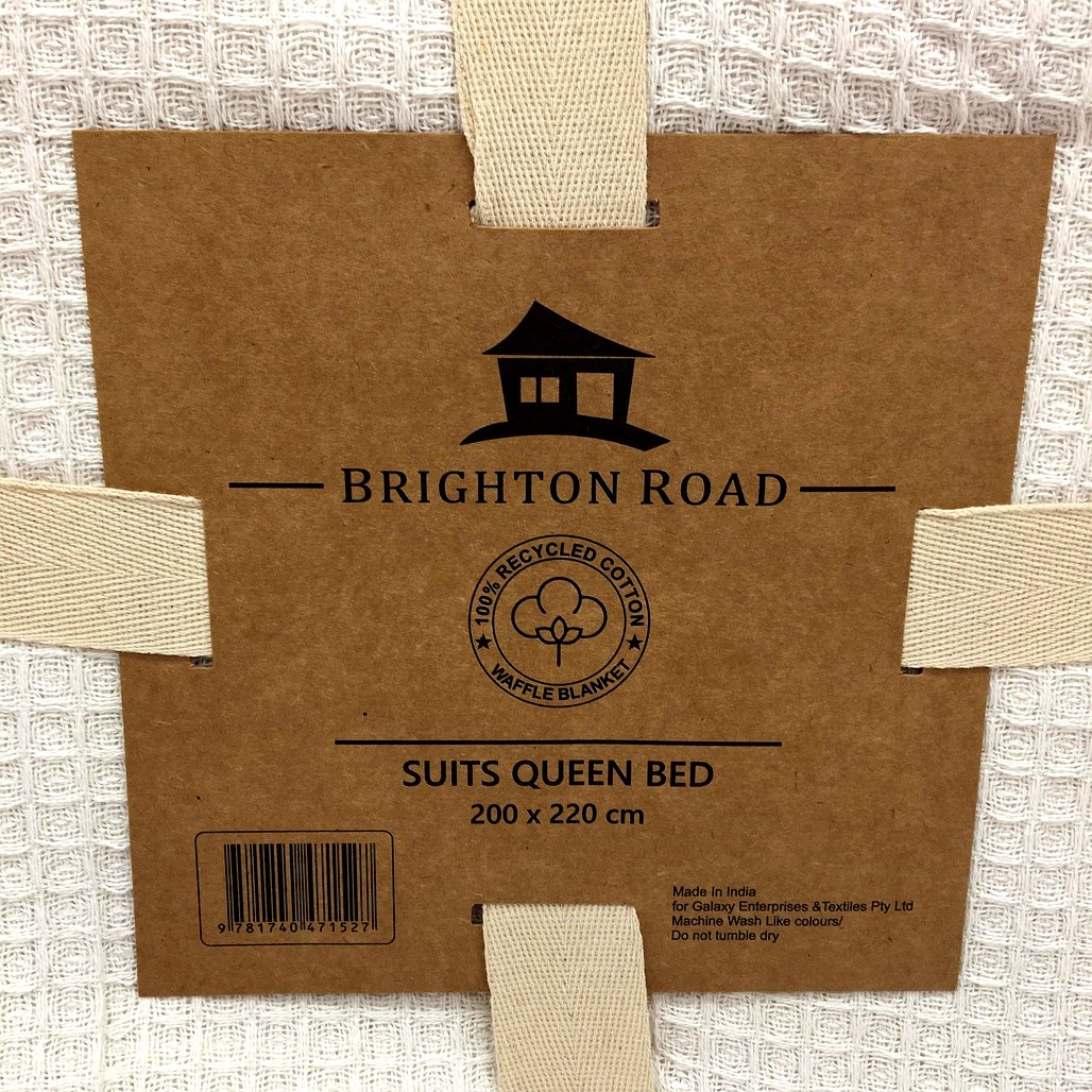 Brighton Road Recycled Cotton White Knitted Waffle Queen Sized Blanket NEW
