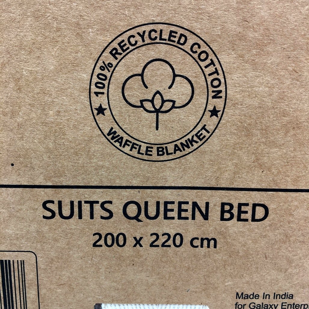 Brighton Road Recycled Cotton White Knitted Waffle Queen Sized Blanket NEW