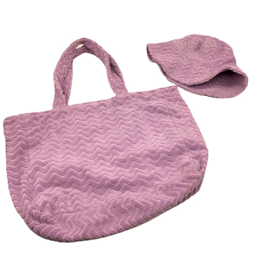 Sandy Cape Cotton Terry Purple Jacquard Beach Bag & OSFM Bucket Hat NEW