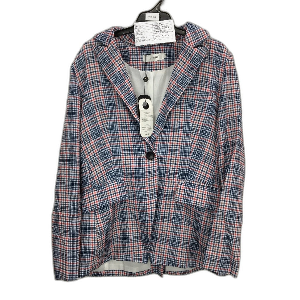 Joruw Red Blue Check Button Up 100% Cotton Fully Lined Blazer Ladies Size M NEW