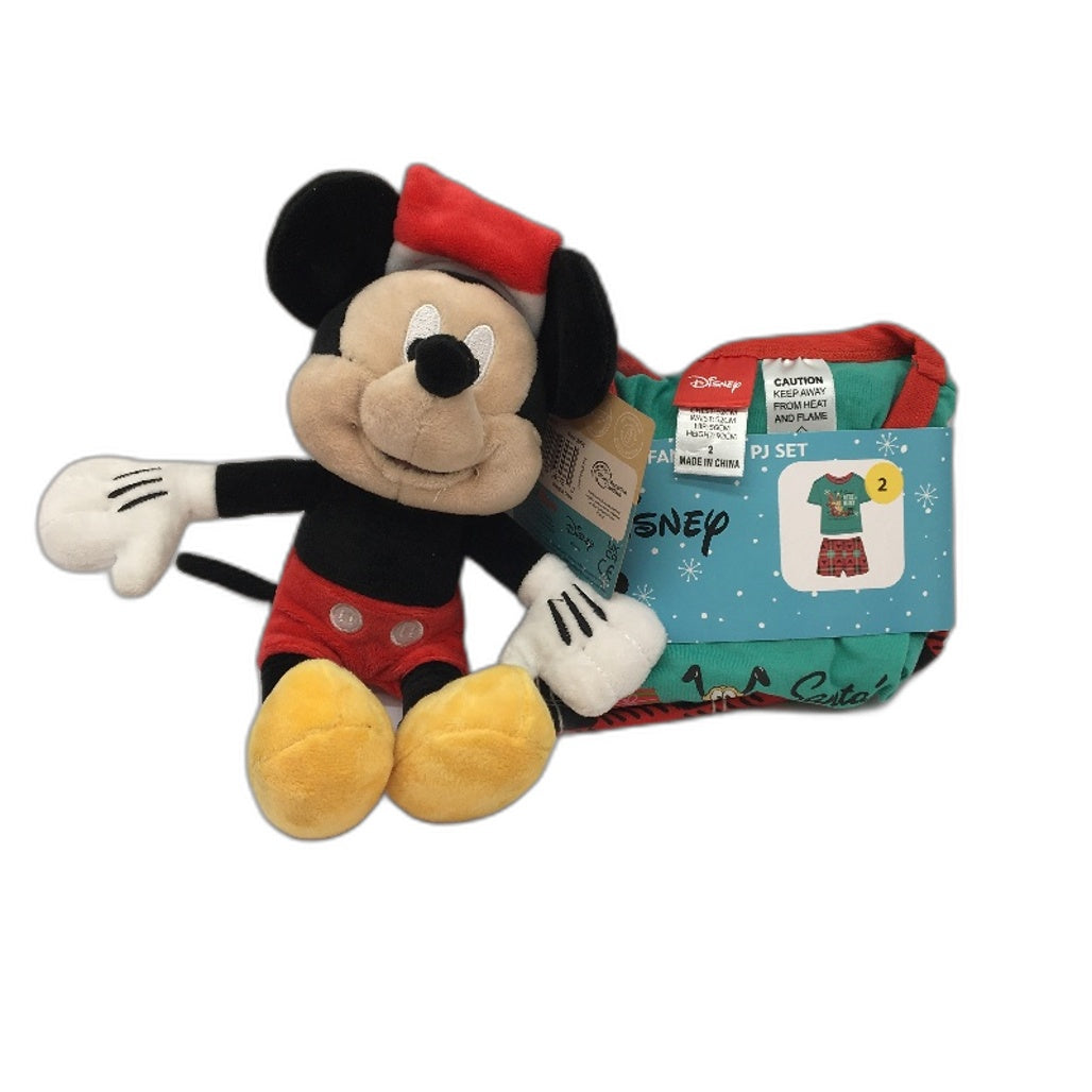 Disney Christmas Infant Knit PJ Set Sz 2 & Mickey Mouse 10 Soft Toy Bundle Multicoloured - Polyester Fibre, Polyester/Cotton Durable Design NEW