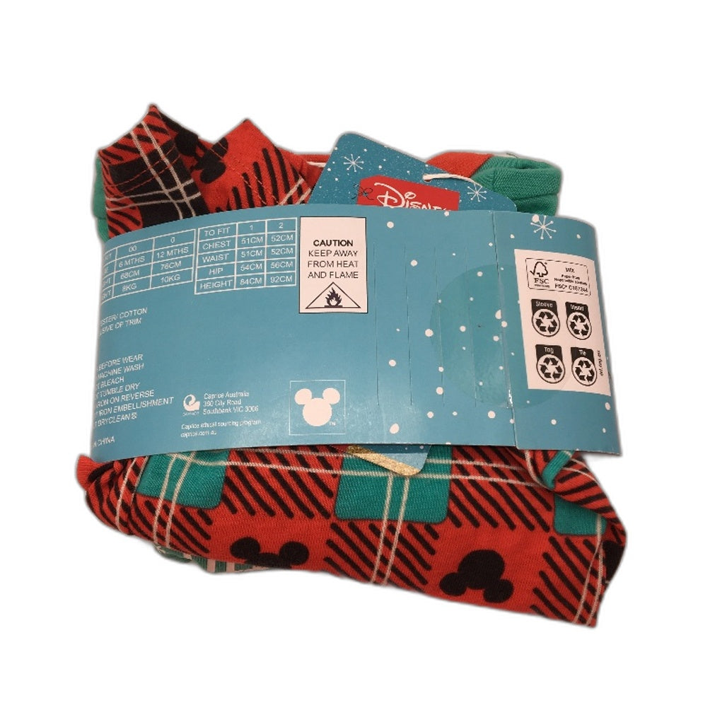 Disney Christmas Infant Knit PJ Set Sz 2 & Mickey Mouse 10 Soft Toy Bundle Multicoloured - Polyester Fibre, Polyester/Cotton Durable Design NEW