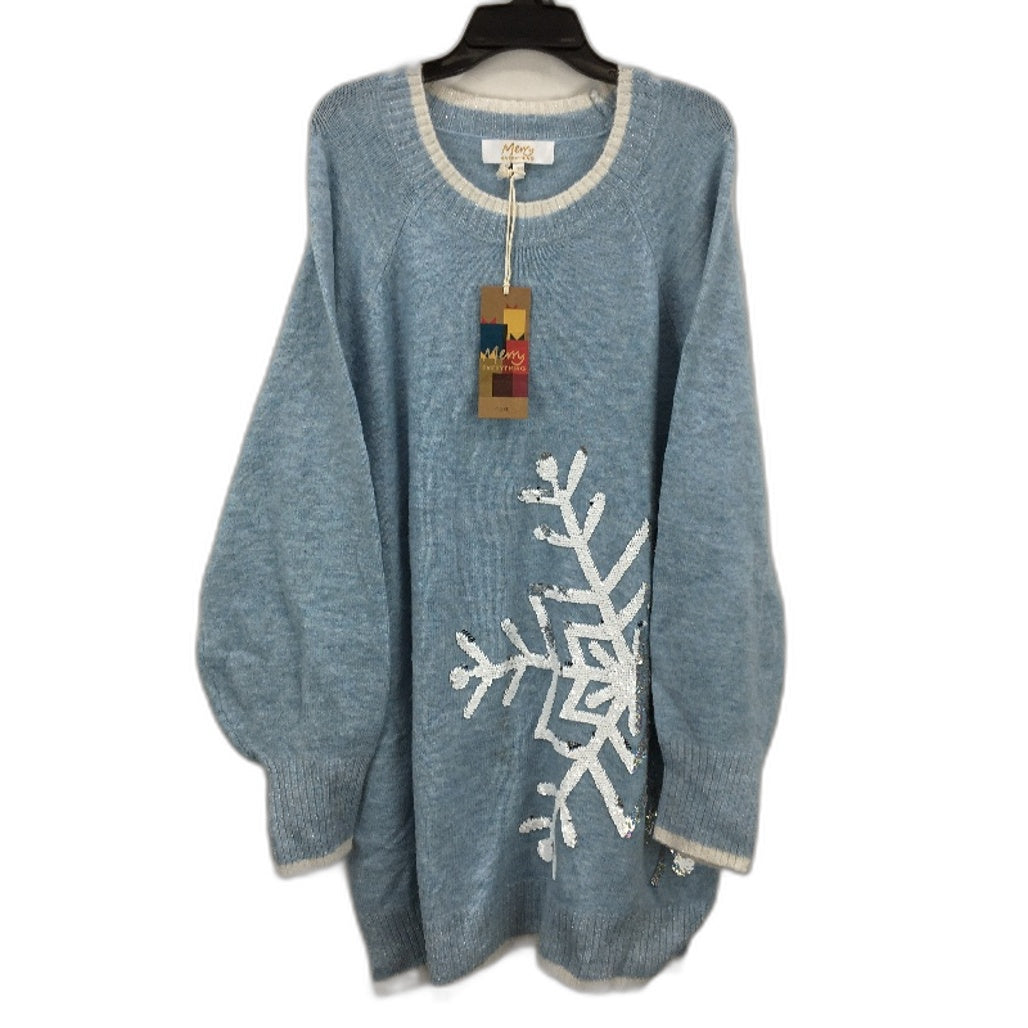 Merry Everything Light Blue Snowflake Sequin Knit Sweater Ladies Sz Large NEW