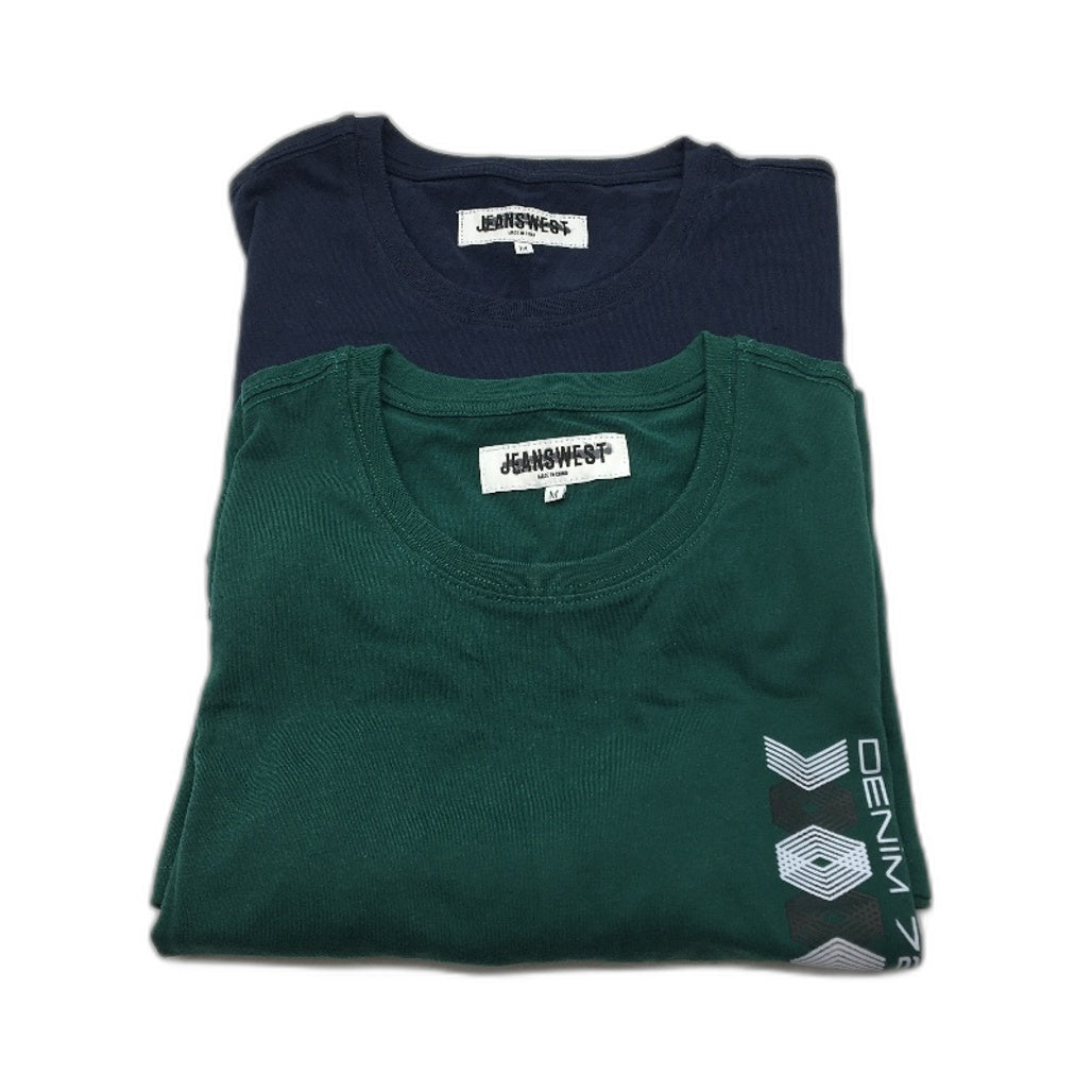 Jeanswest 2 Pack Green & Blue Printed 100% Cotton Casual T-Shirts Mens Sz M NEW