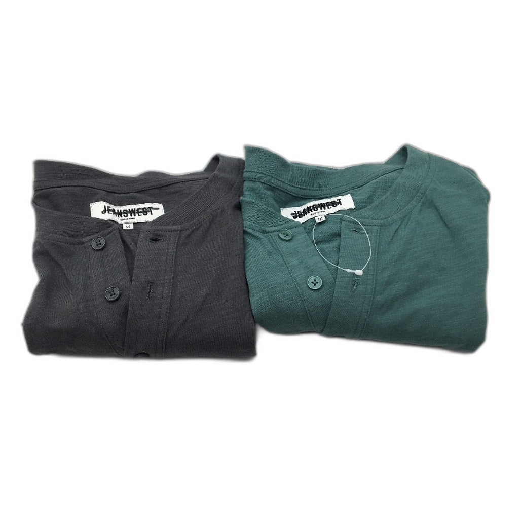 Jeanswest 2 Pack Green & Grey Button Neck 100% Cotton T-Shirts Mens Sz M NEW