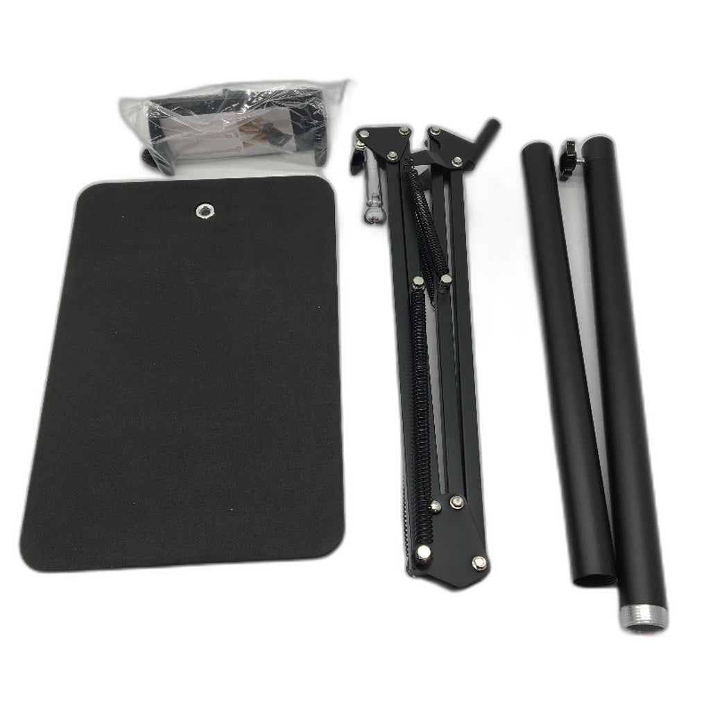 Black Tablet Floor Stand With Supports Rods, Folding Arm & Pull Chuck NEW