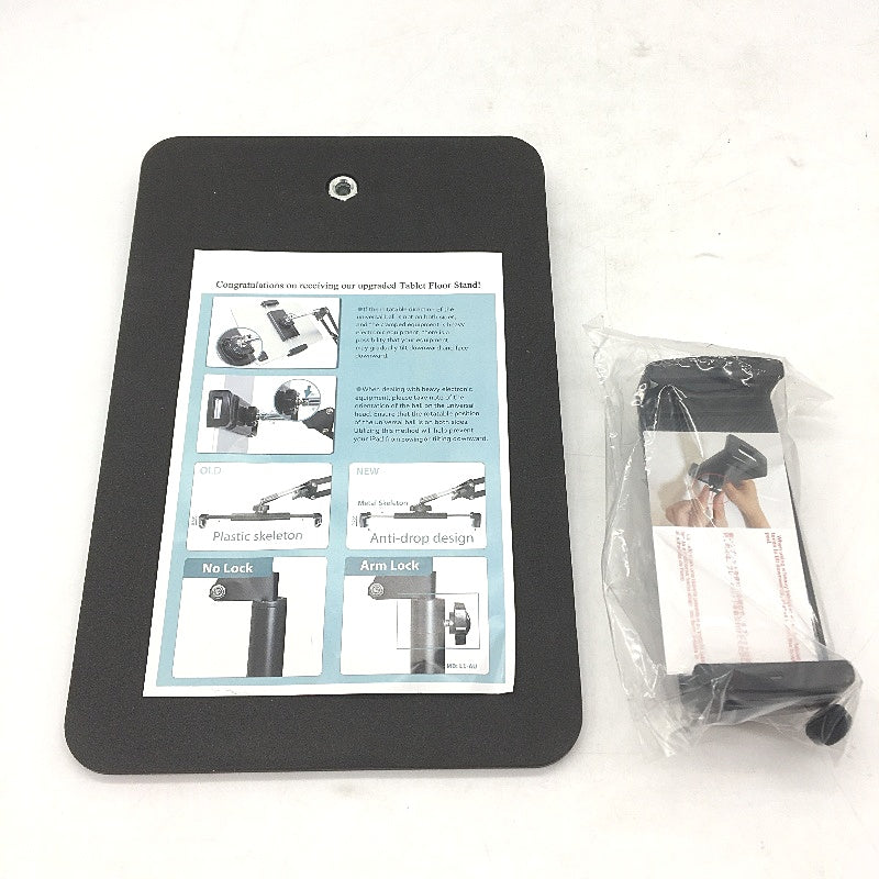Black Tablet Floor Stand With Supports Rods, Folding Arm & Pull Chuck NEW