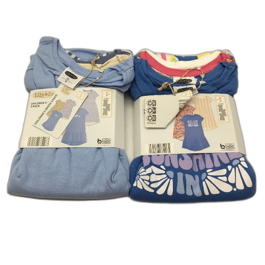 Lily & Dan 2 x 3Pks Fit & Flare 100% Cotton Mutlicoloured Girls Dresses Sz 5 NEW