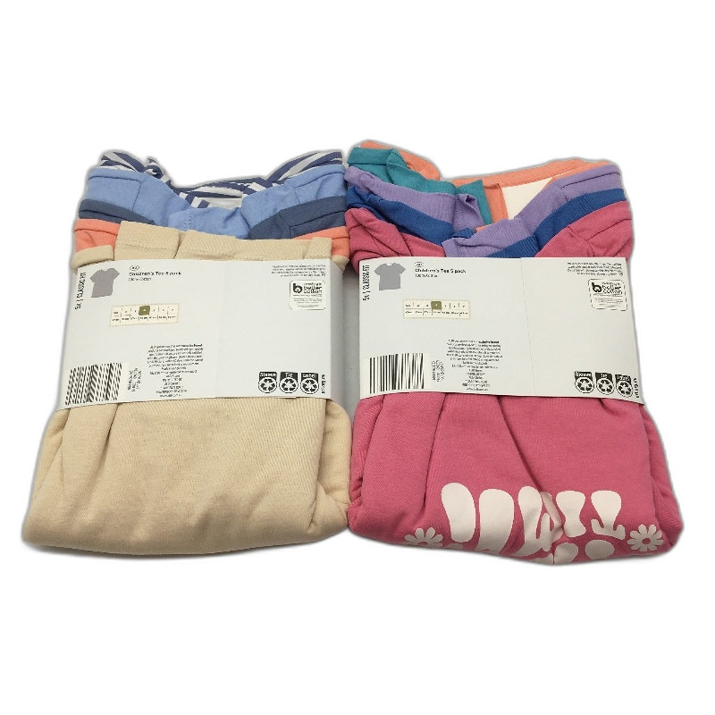 Lily & Dan 2 x 5Pks Classic Fit 100% Cotton Mutlicoloured Girls Tees Size 4 NEW
