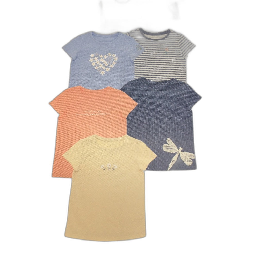 Lily & Dan 2 x 5Pks Classic Fit 100% Cotton Mutlicoloured Girls Tees Size 4 NEW