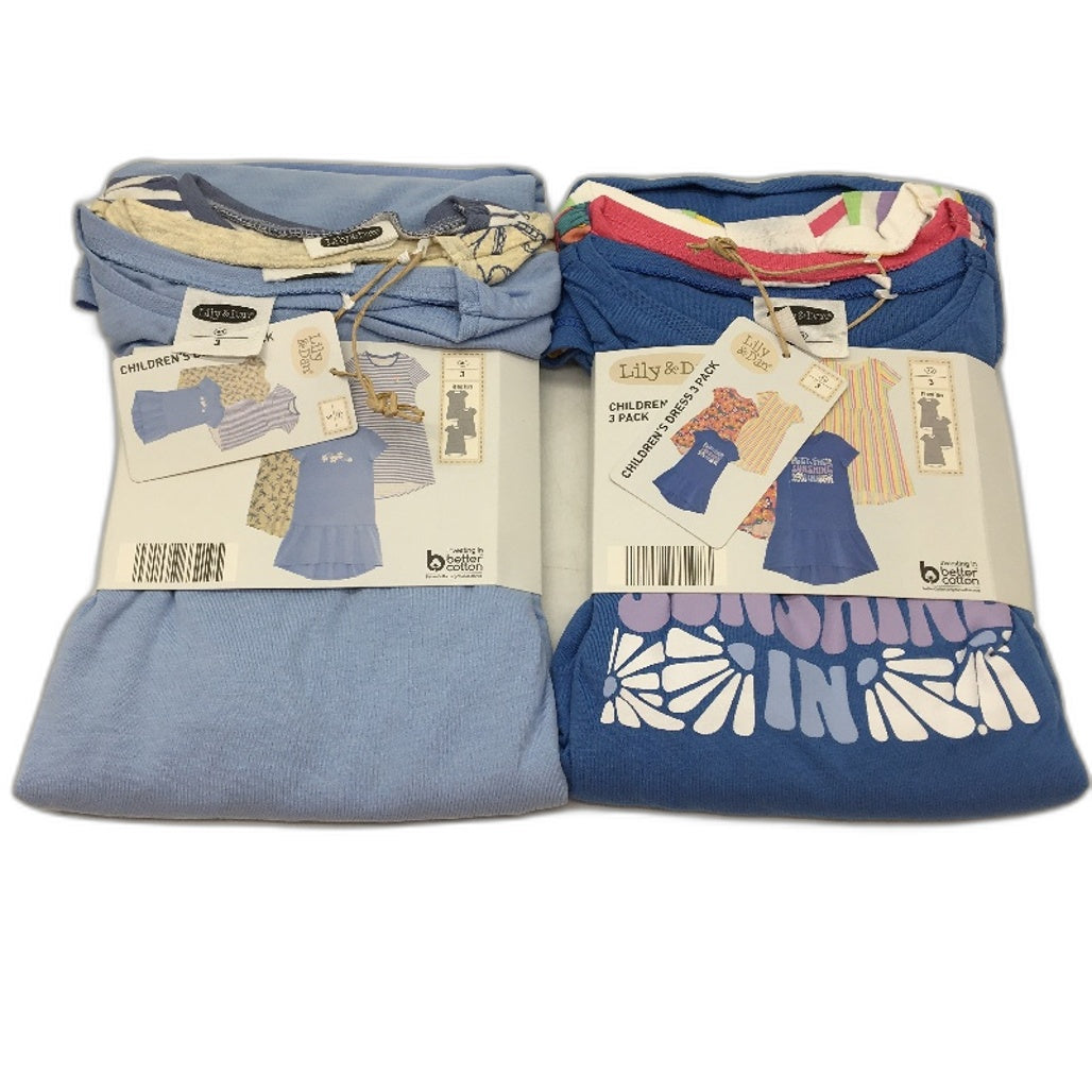 Lily & Dan 2 x 3Pks Fit & Flare 100% Cotton Mutlicoloured Girls Dresses Sz 3 NEW