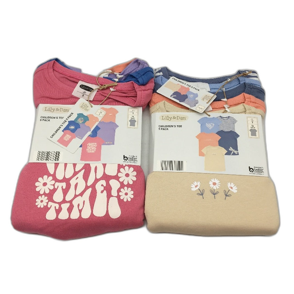 Lily & Dan 2 x 5Pks 100% Cotton Mutlicoloured Classic Fit Girls Tees Size 3 NEW