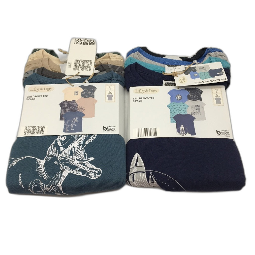 Lily & Dan 2 x 5Pks 100% Cotton Classic Fit Mutlicoloured Boys Tees Size 2 NEW
