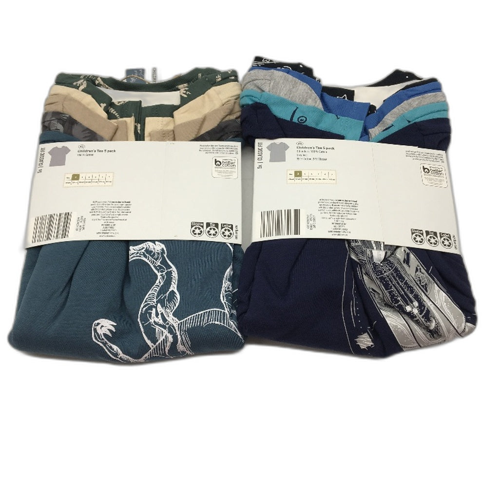 Lily & Dan 2 x 5Pks 100% Cotton Classic Fit Mutlicoloured Boys Tees Size 2 NEW