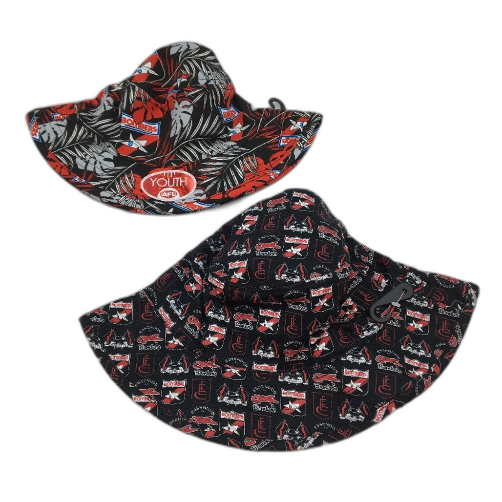 AFL On Field Essondon Bombers Twin Pack Football Red Black Bucket Hats Youth NEW