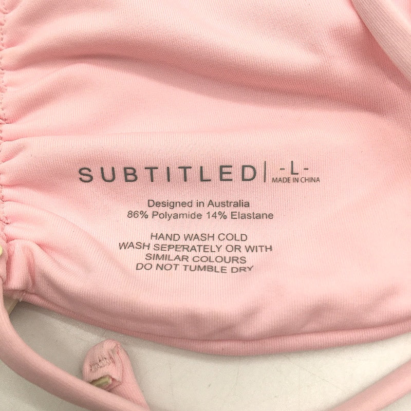 Subtitled Baby Pink Ruched Front Tie Back Swim Bather 'Gather' Top Ladies Sz L