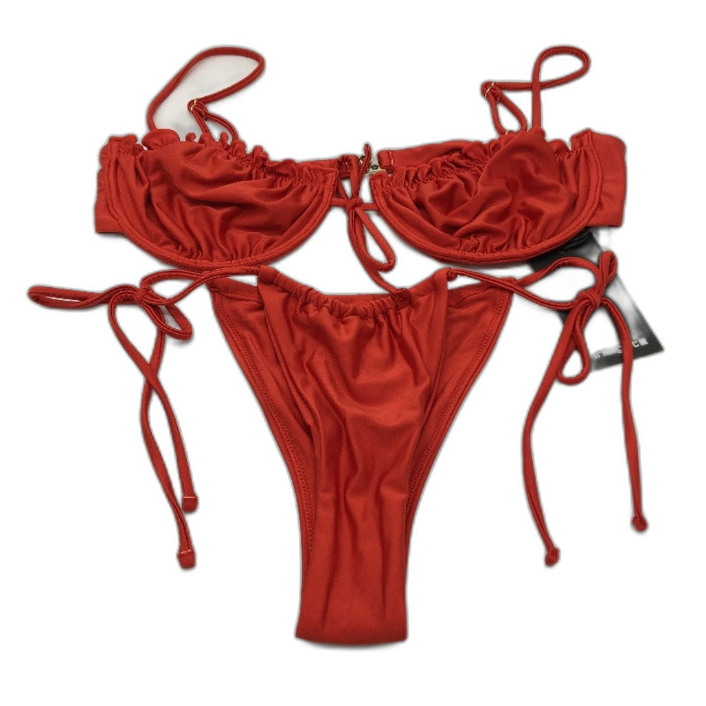 Insight 2 Pce Red Shimmer 'Peyton' Frill Cup & G-String Swim Set Ladies Sz L NEW