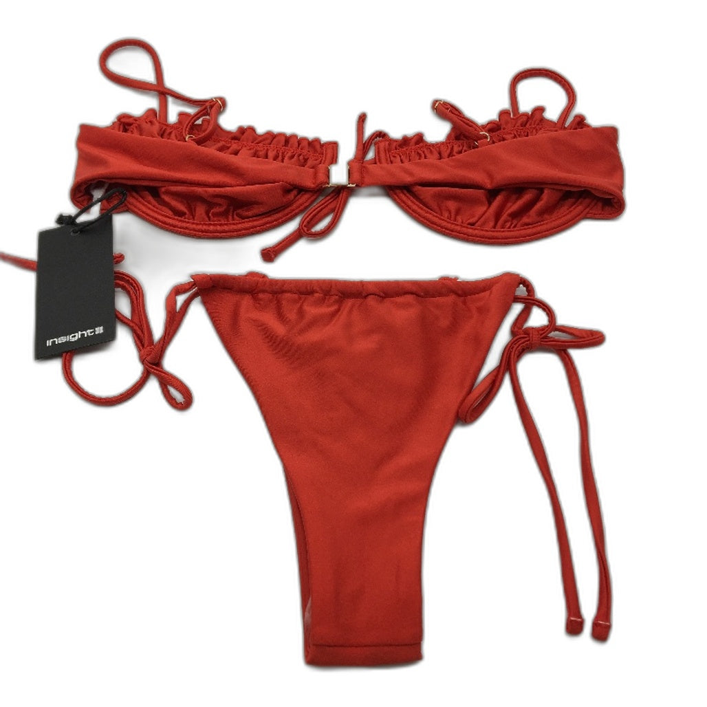 Insight 2 Pce Red Shimmer 'Peyton' Frill Cup & G-String Swim Set Ladies Sz L NEW