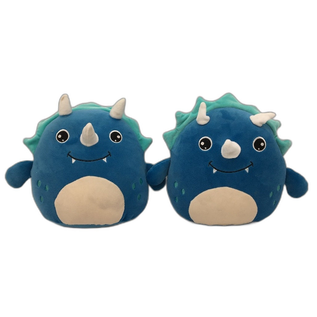 Squishees 2 Pack Blue Dinosaur Rounded Soft Plush Toys Collectables Multicoloured - Polyester Durable Lightweight Squishees