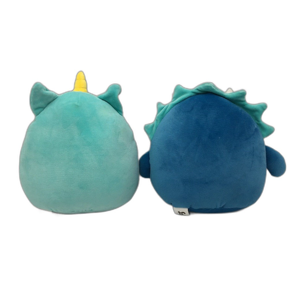 2 Pack Blue Dinosaur & Unicorn Rounded Soft Plush Toys Collectables Multicoloured - Polyester Durable Lightweight Design Squishees