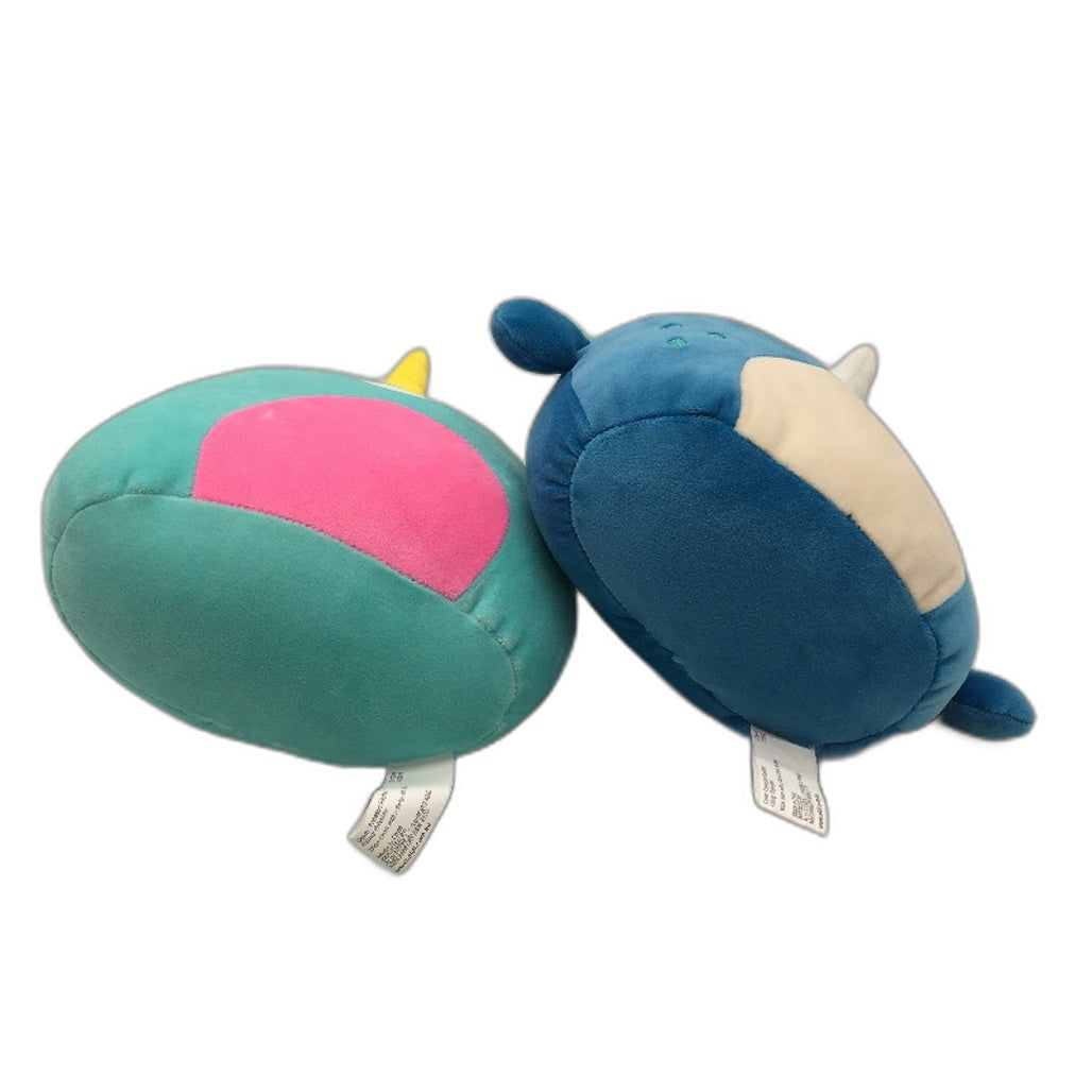 2 Pack Blue Dinosaur & Unicorn Rounded Soft Plush Toys Collectables Multicoloured - Polyester Durable Lightweight Design Squishees