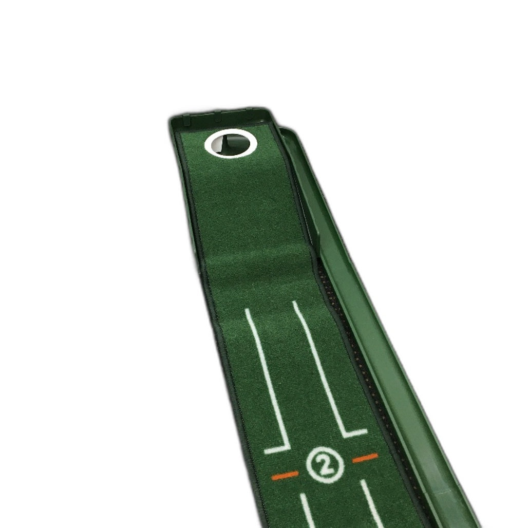 Huaen 8 Feet Golf Putting Mat Indoor Set with Gravity Feed Ball Return DEMO