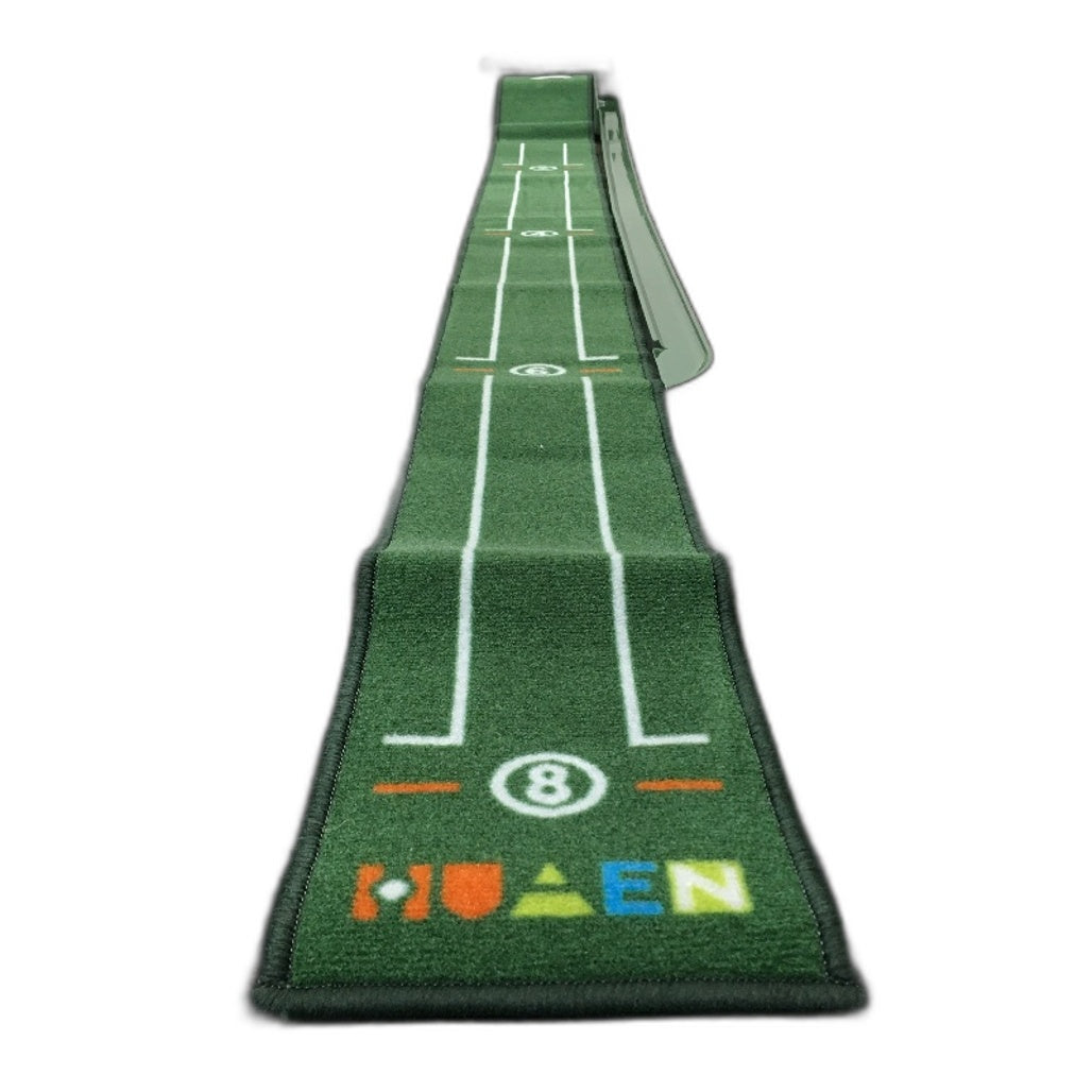 Huaen 8 Feet Golf Putting Mat Indoor Set with Gravity Feed Ball Return DEMO