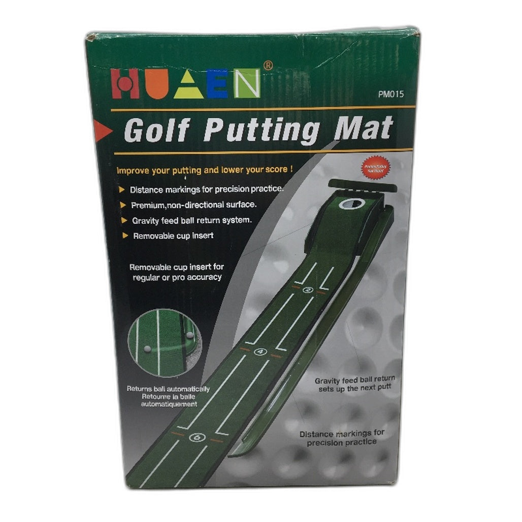 Huaen 8 Feet Golf Putting Mat Indoor Set with Gravity Feed Ball Return DEMO