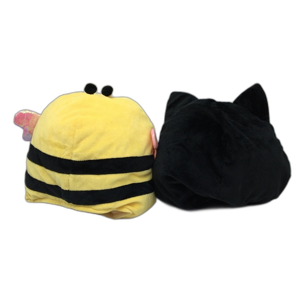 2 Pcs Plushy Soft Black Cat & Bumble Bee Hats Ages 4 & Up NEW