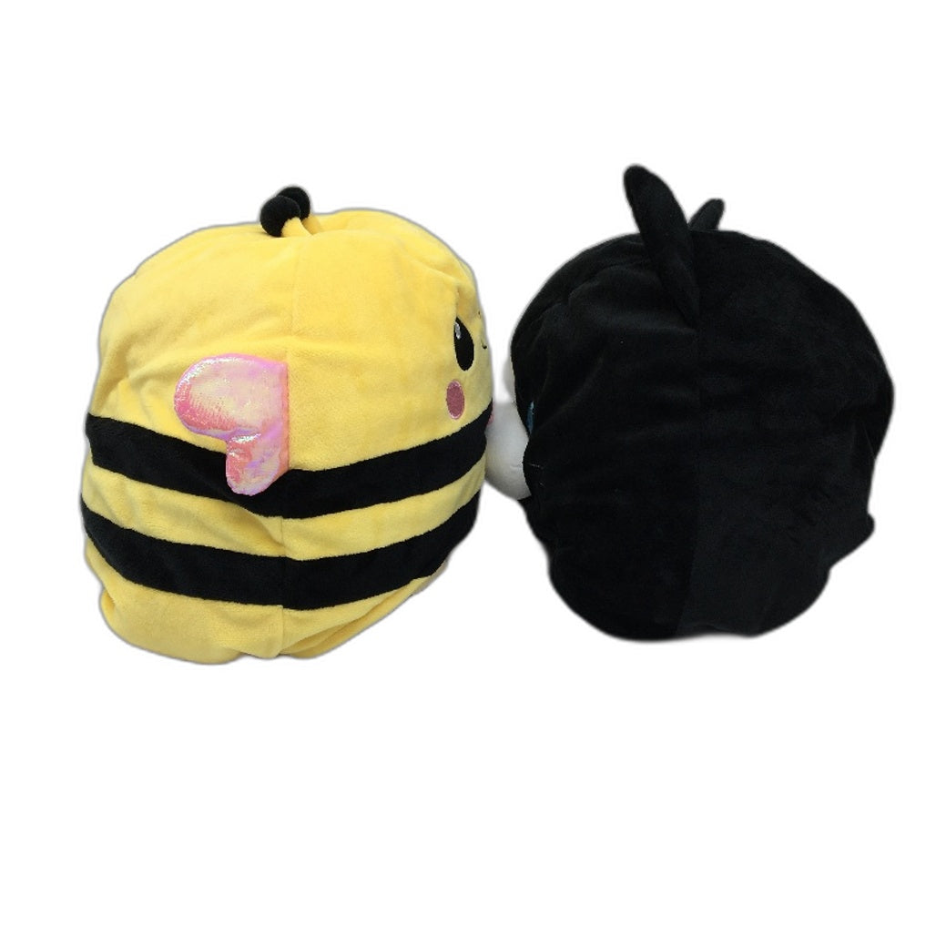 2 Pcs Plushy Soft Black Cat & Bumble Bee Hats Ages 4 & Up NEW
