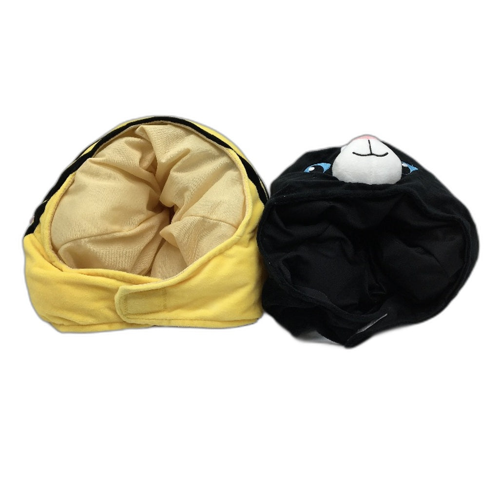 2 Pcs Plushy Soft Black Cat & Bumble Bee Hats Ages 4 & Up NEW