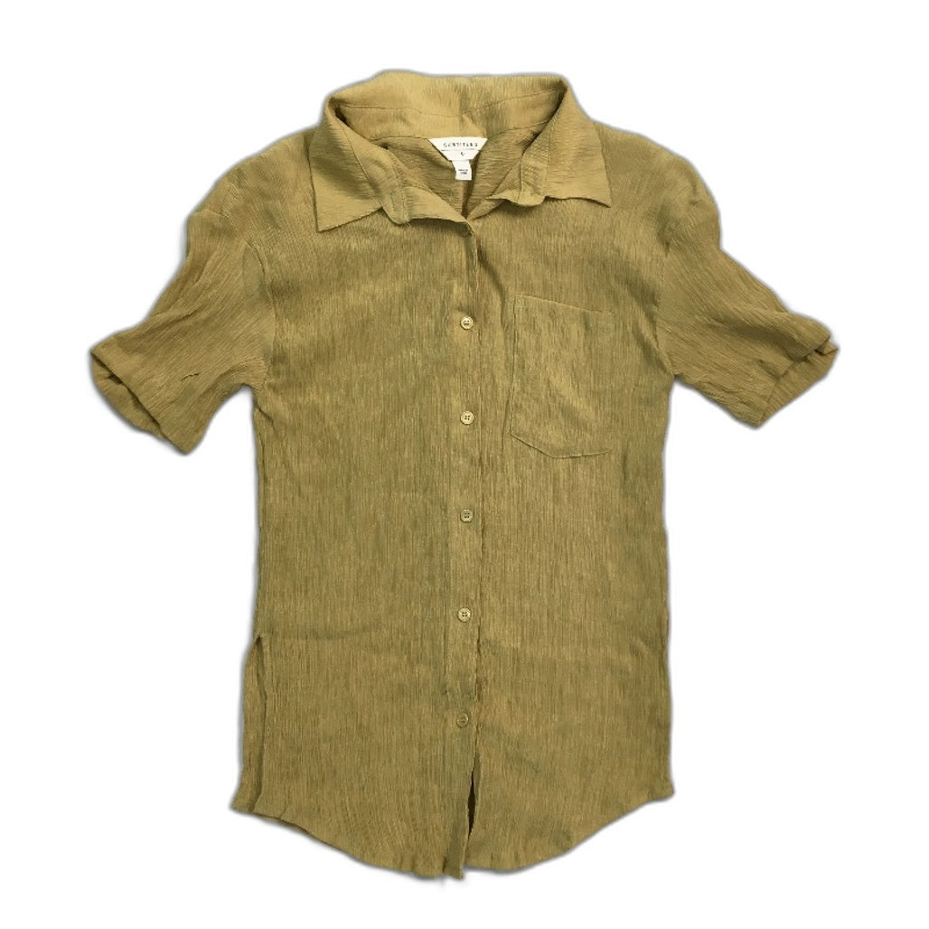Subtitled Indra Crinkle Button Up Shortsleeve Khaki Shirt Ladies Size Small NEW