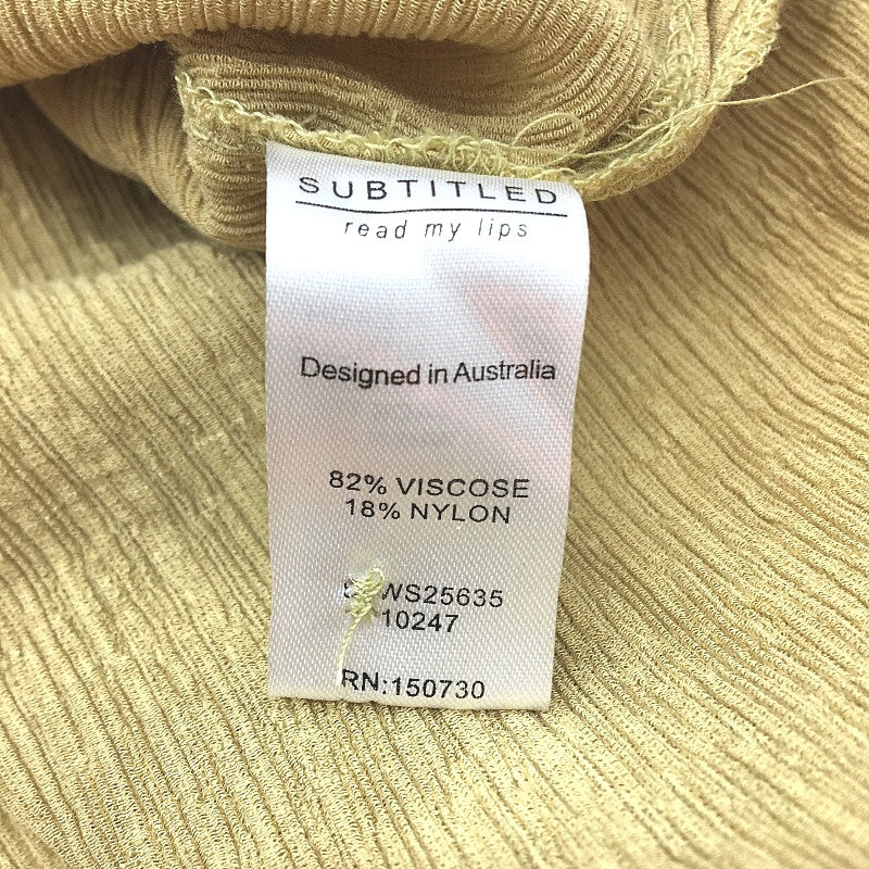 Subtitled Indra Crinkle Button Up Shortsleeve Khaki Shirt Ladies Size Small NEW