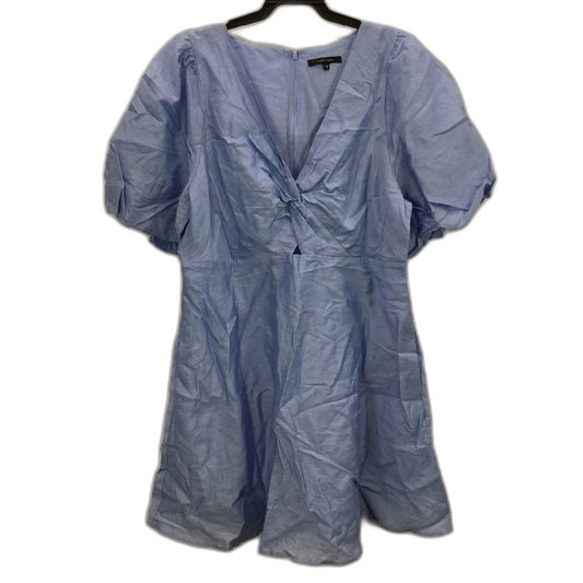 Portmans Diana Brunnera Blue Puff Sleeve Short Dress | Viscose Linen Blend | Size AU 18 NEW