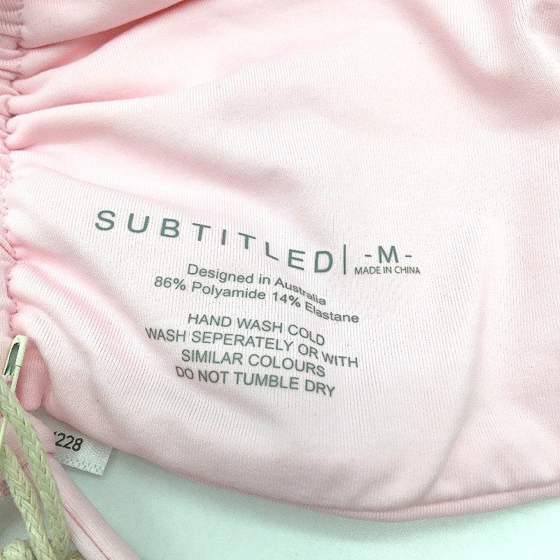 Subtitled Aust Design Baby Pink Gather Front Bikini Top Ladies Size Medium NEW
