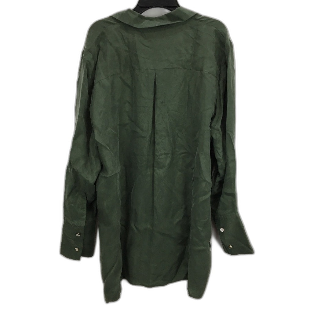 Basque Green Long Sleeve Buton Up Satin Like Collared Shirt NEW