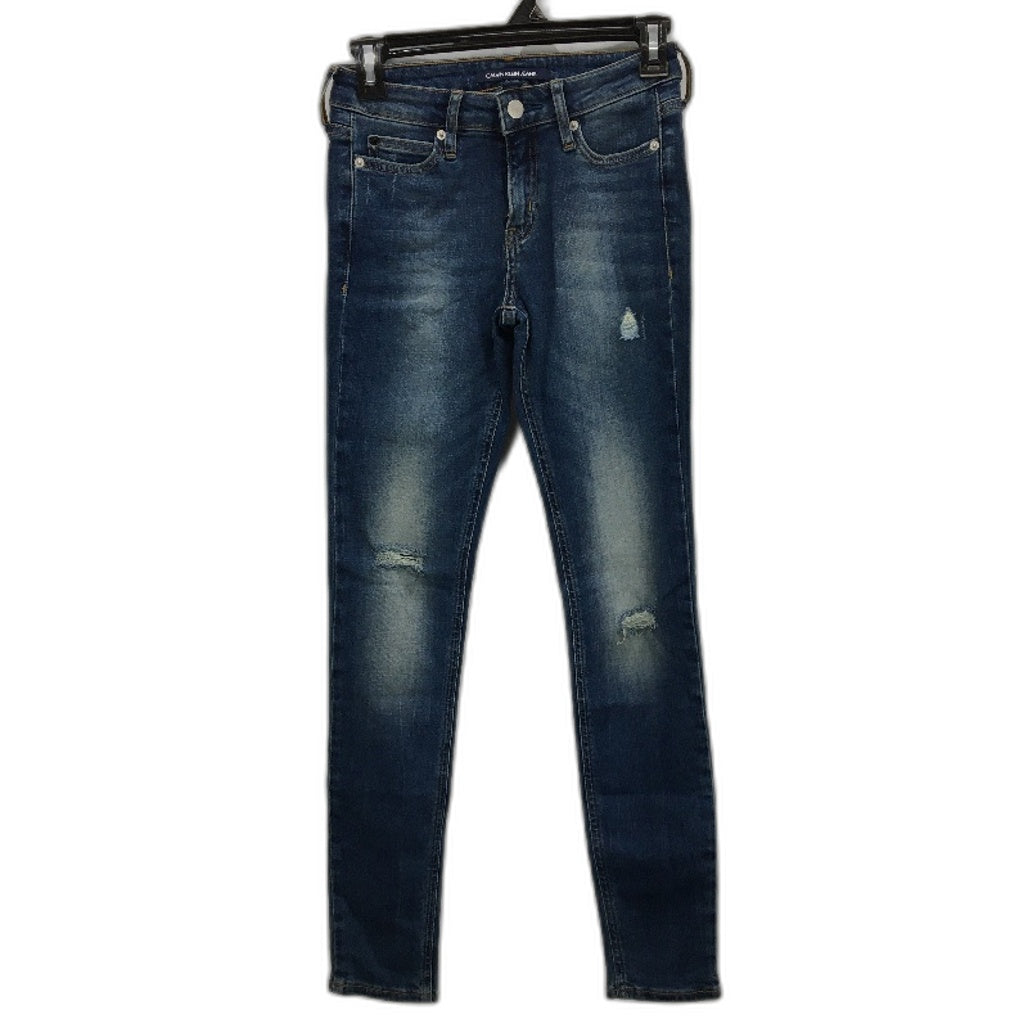 Calvin Klein Womens Skinny Ripped Jeans in Blue - W24 L30, Cotton Elastane Fit