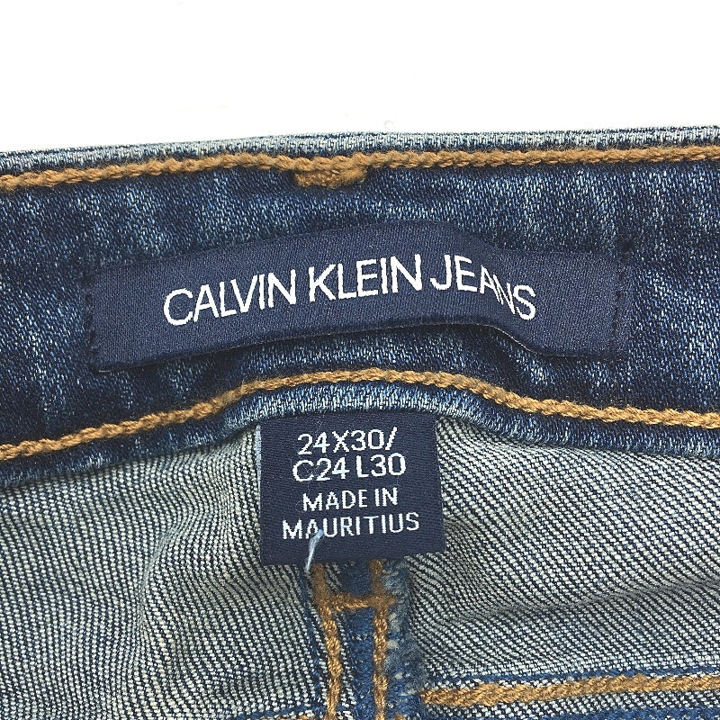 Calvin Klein Womens Skinny Ripped Jeans in Blue - W24 L30, Cotton Elastane Fit