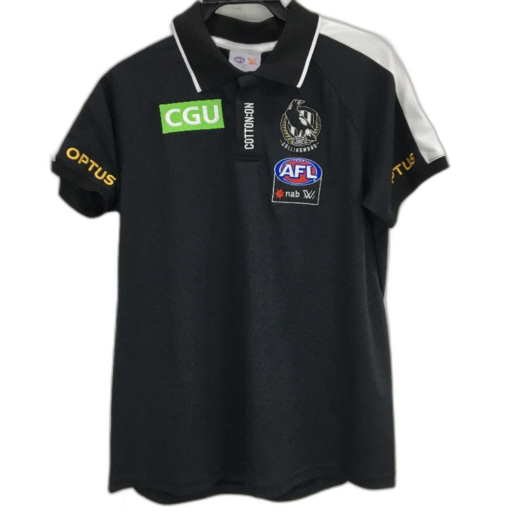 Cotton On AFL Collingwood Magpies Black Media Polo Top Ladies Small Size 10 NEW