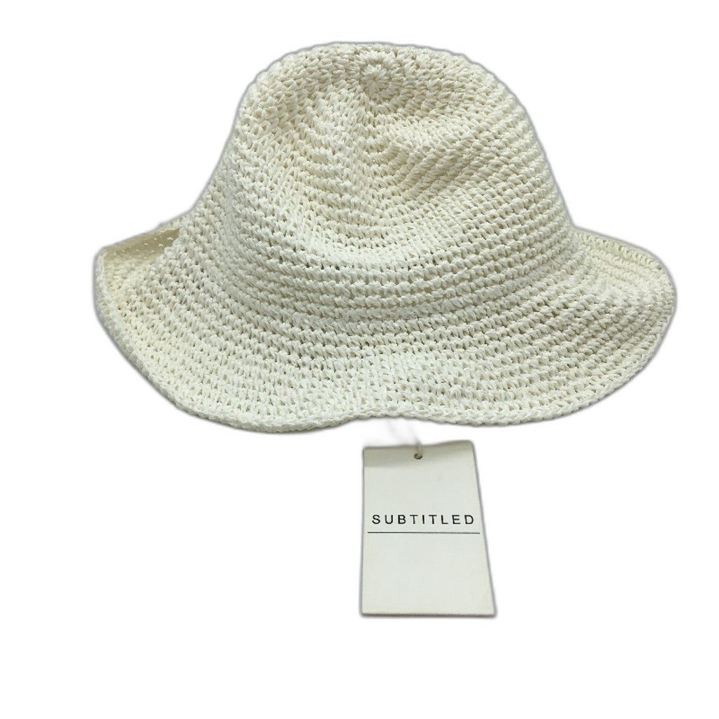 Subtitled White Vacay Straw Bucket Hat Summer Headwear Ladies One Size NEW
