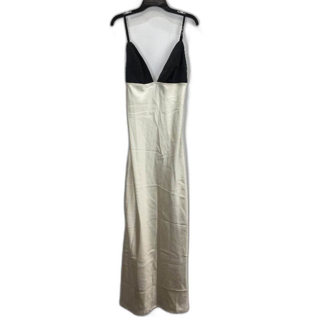 Alice In The Eve Ivory & Black Satin-Like Maxi Slip Dress Ladies Size Medium NEW
