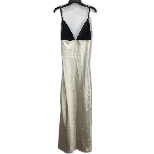 Alice In The Eve Ivory & Black Satin-Like Maxi Slip Dress Ladies Size Medium NEW